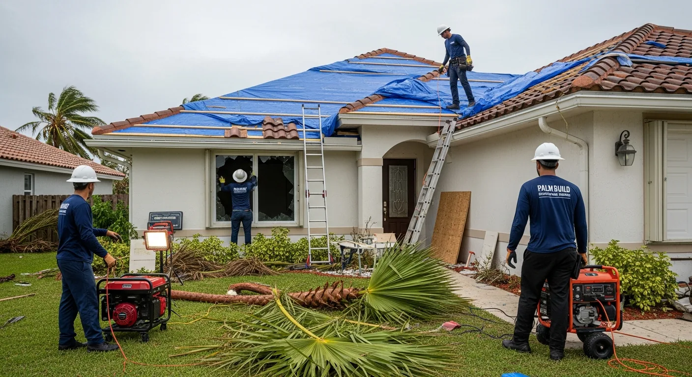 Palm Build restoration crew performing emergency water extraction after storm damage in Fort Lauderdale FL home