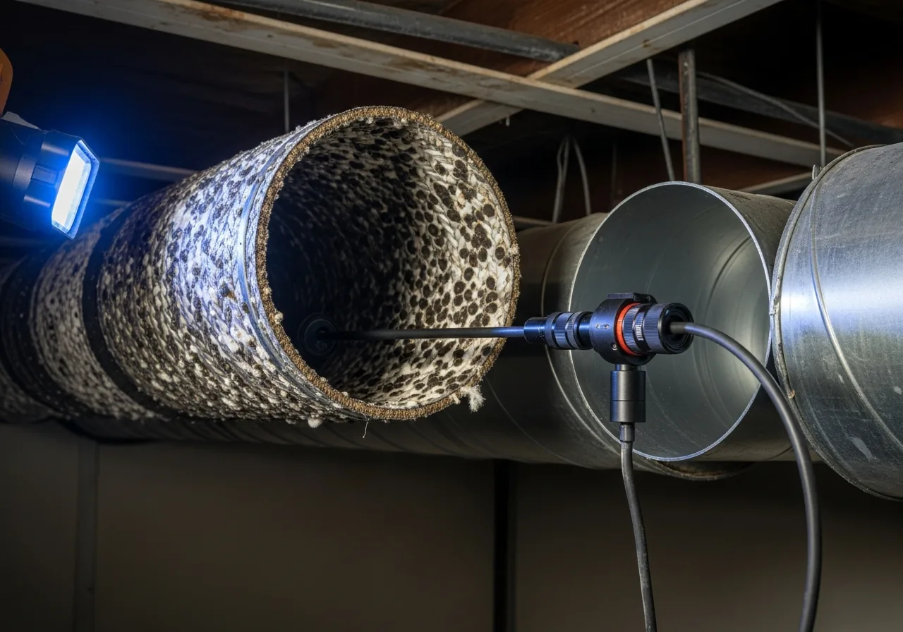 Mold contamination inside HVAC air handler unit in a Fort Lauderdale FL home showing condensation-driven mold growth