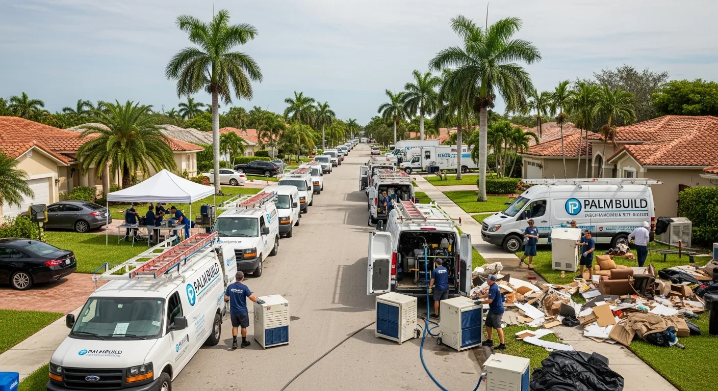 Major hurricane and flood damage across Fort Lauderdale FL canal neighborhoods requiring large-scale coordinated restoration response