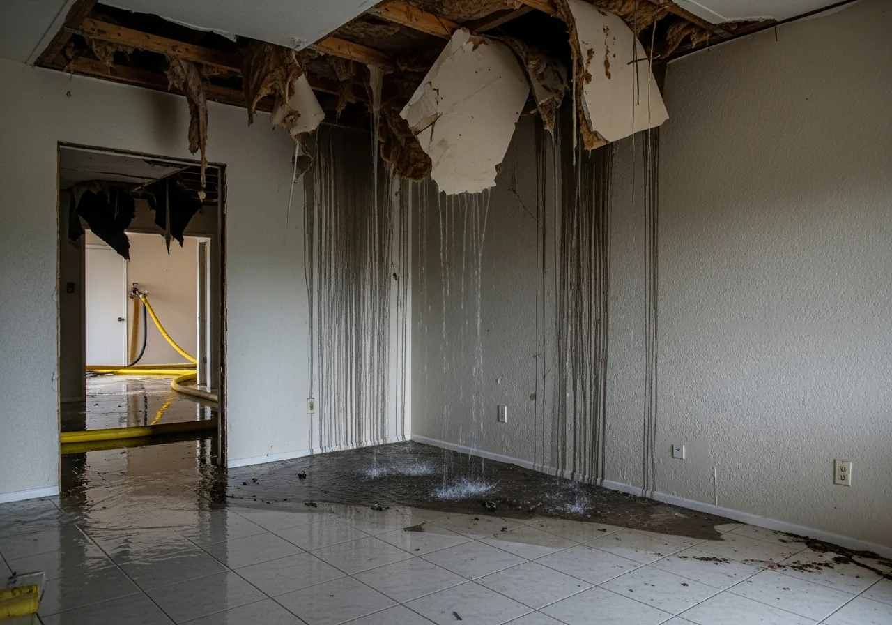 Fire suppression water pooling on tile floors in a Fort Lauderdale CBS slab-on-grade home