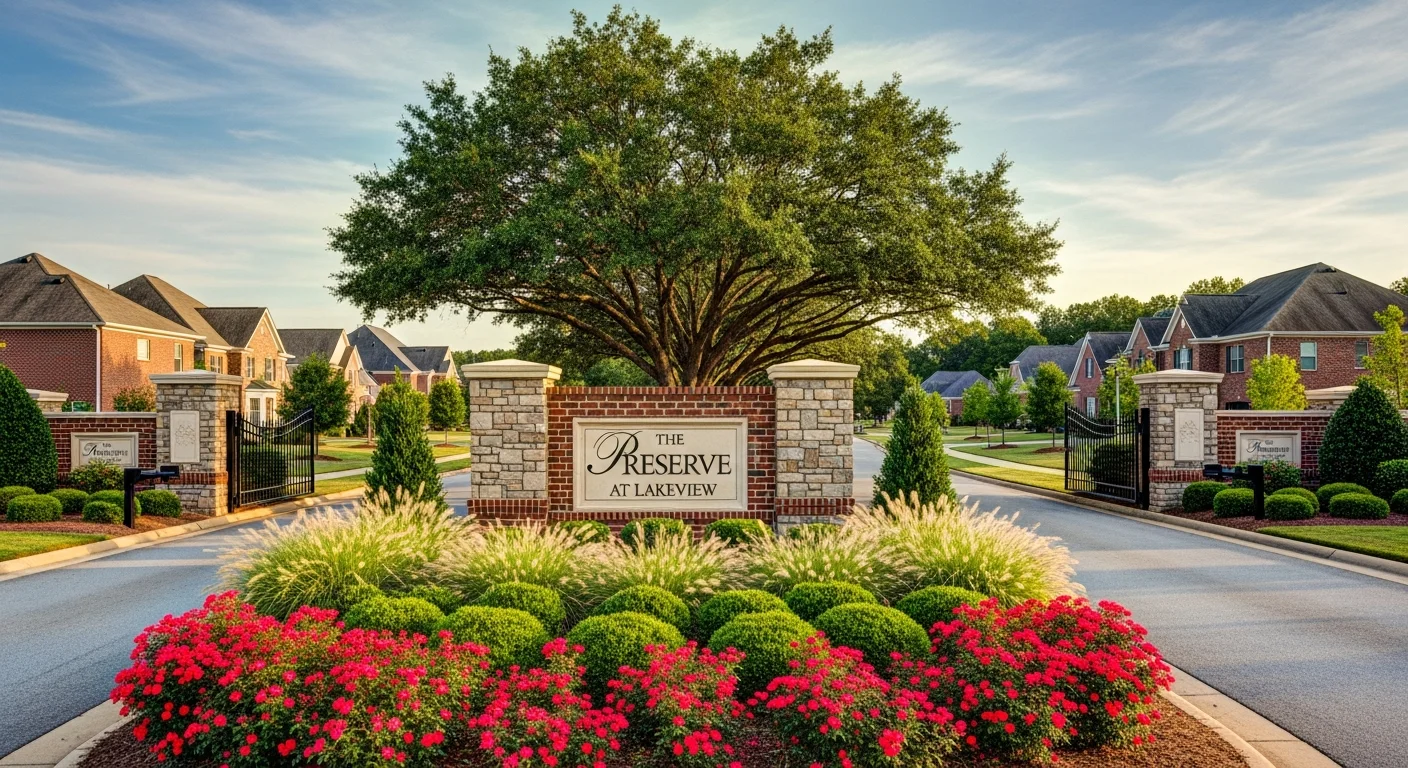 Fort Mill SC HOA community entrance representing the highly HOA-governed residential neighborhoods of York County
