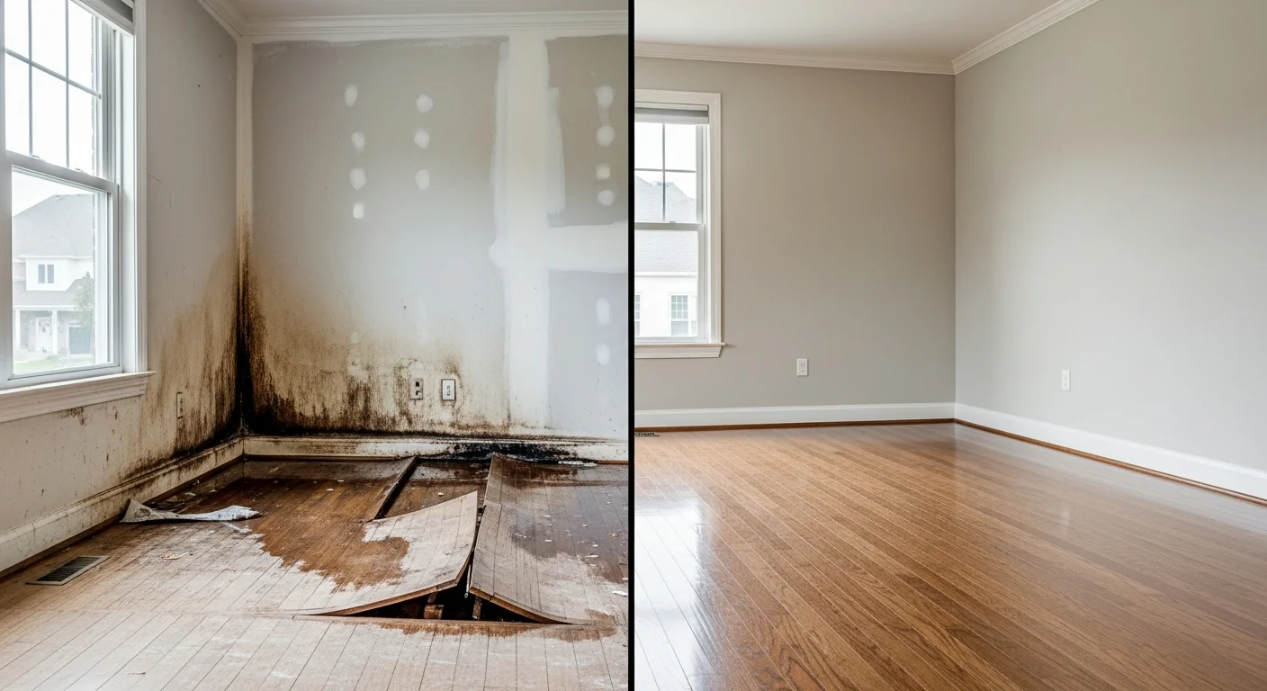 Before and after water damage restoration and reconstruction in Fort Mill SC home