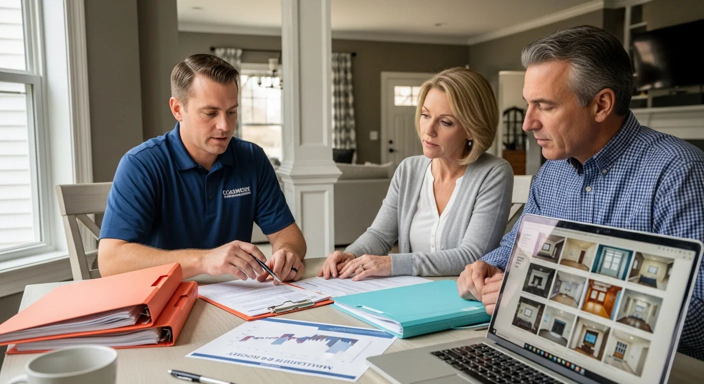 Palm Build project manager reviewing large loss insurance documentation with property owner in Fort Mill SC