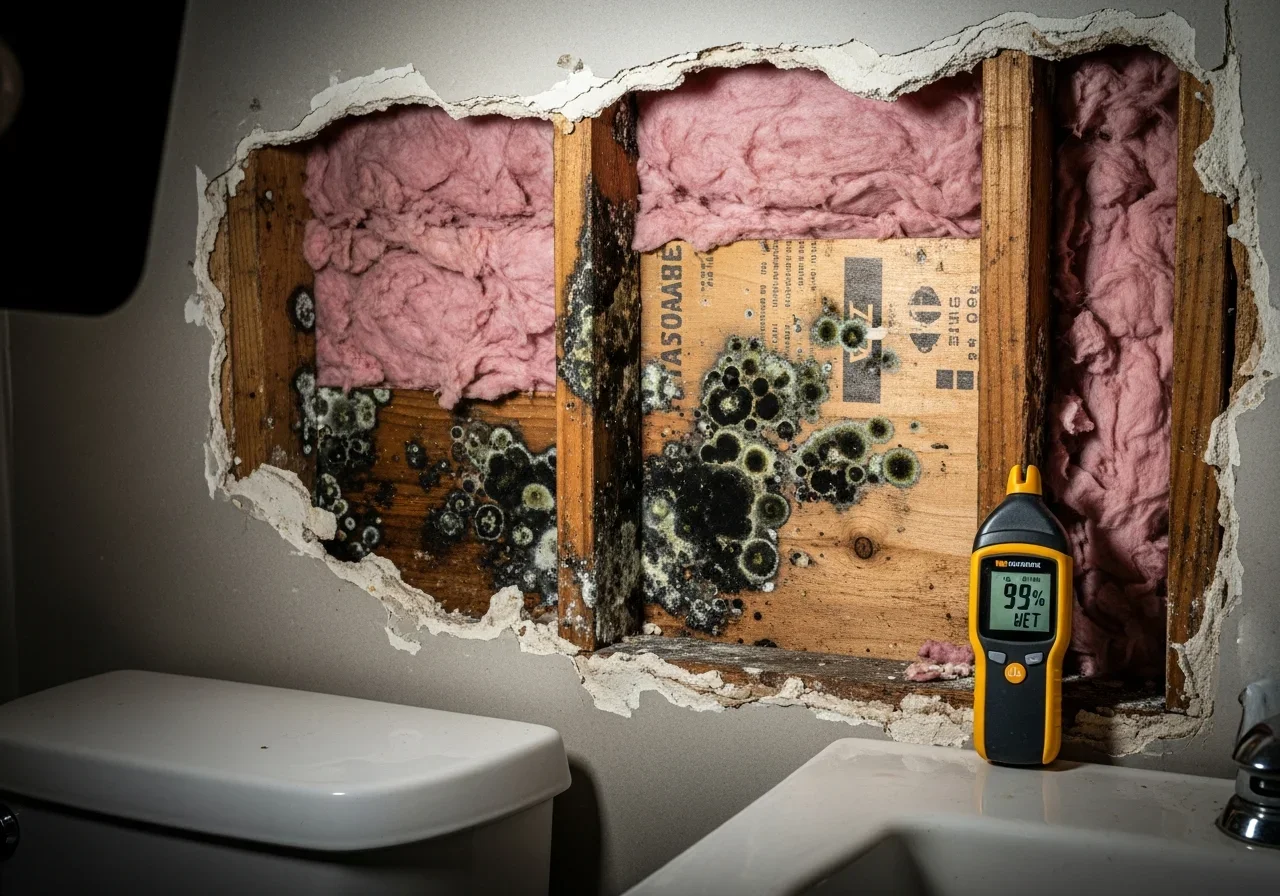 Hidden mold growth discovered behind drywall during renovation in a Gaffney SC home