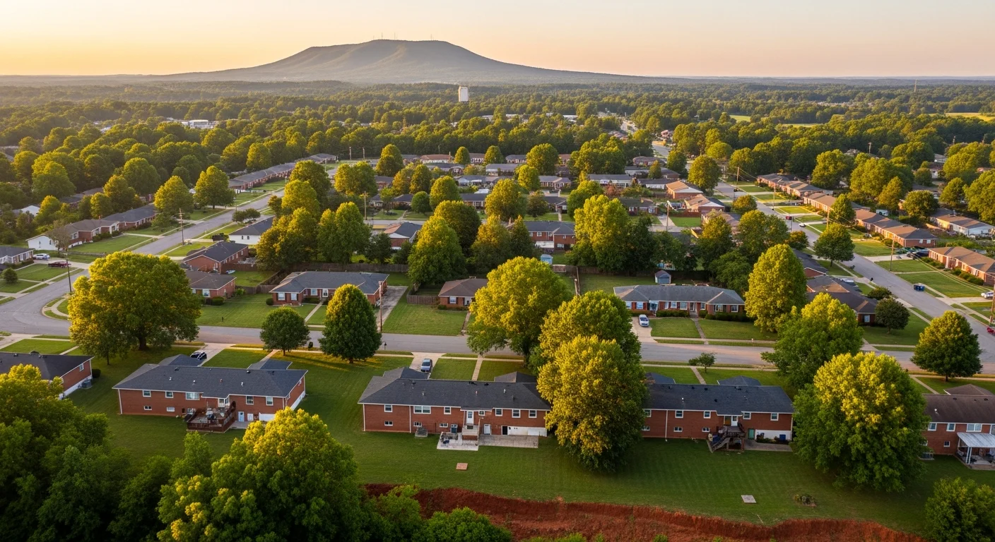 Aerial view of Gastonia, North Carolina commercial district showing the mix of historic and modern commercial properties Palm Build serves