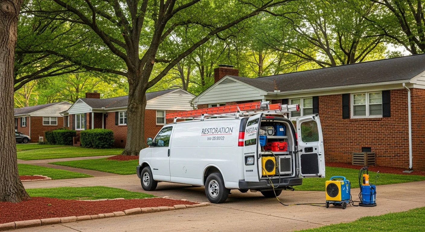 Palm Build service van parked in a Gastonia HOA community during multi-unit restoration project