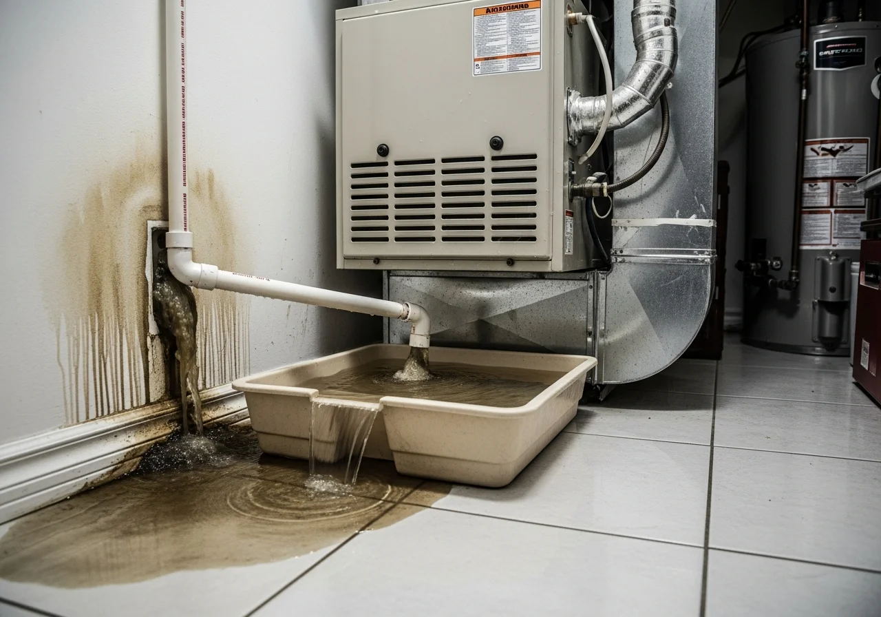 Before photo showing HVAC condensate overflow causing water damage to ceiling and walls in a Greenacres Florida condo