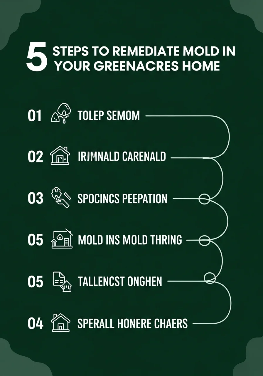 Professional mold remediation process infographic showing 5-step IICRC S520 protocol used by Palm Build in Greenacres FL