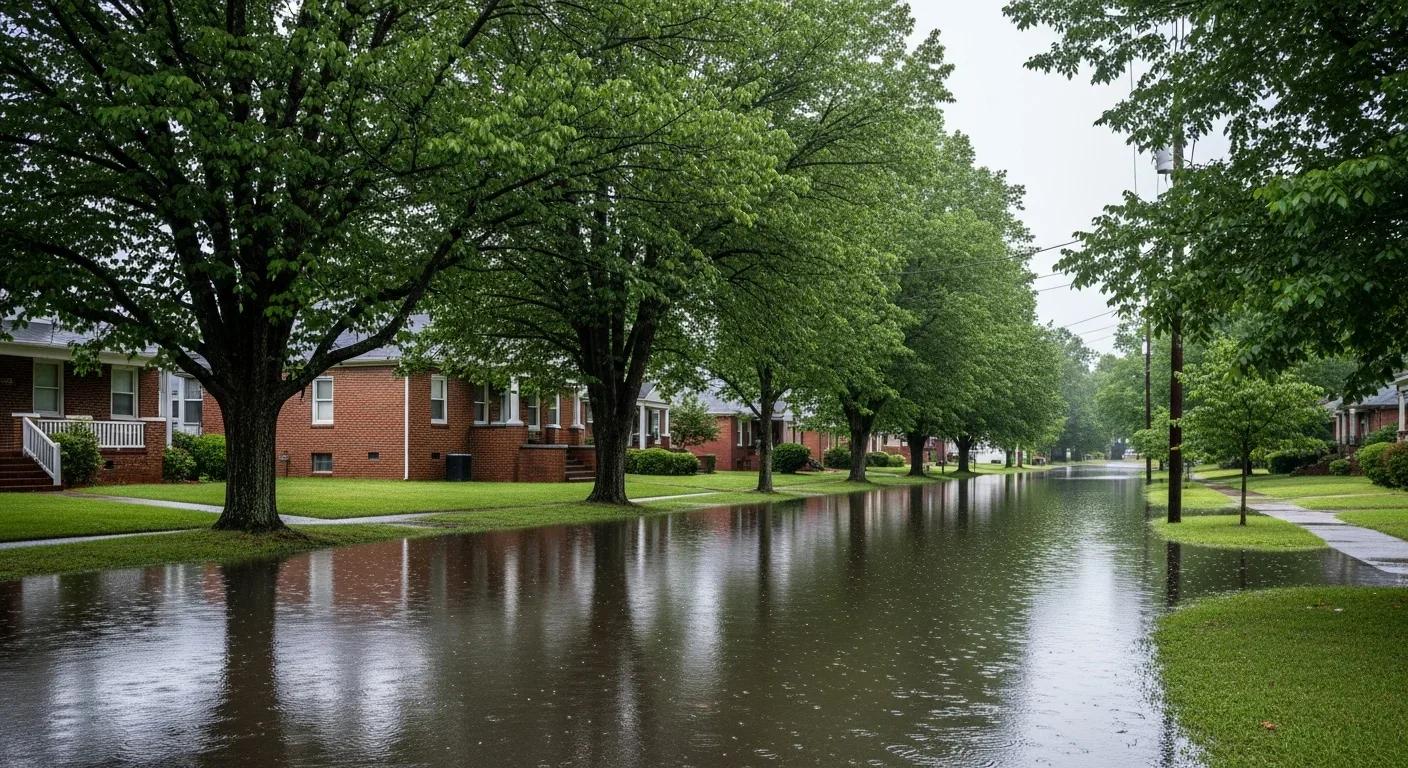 North Buffalo Creek flooding near Greensboro NC residential area after heavy rainfall
