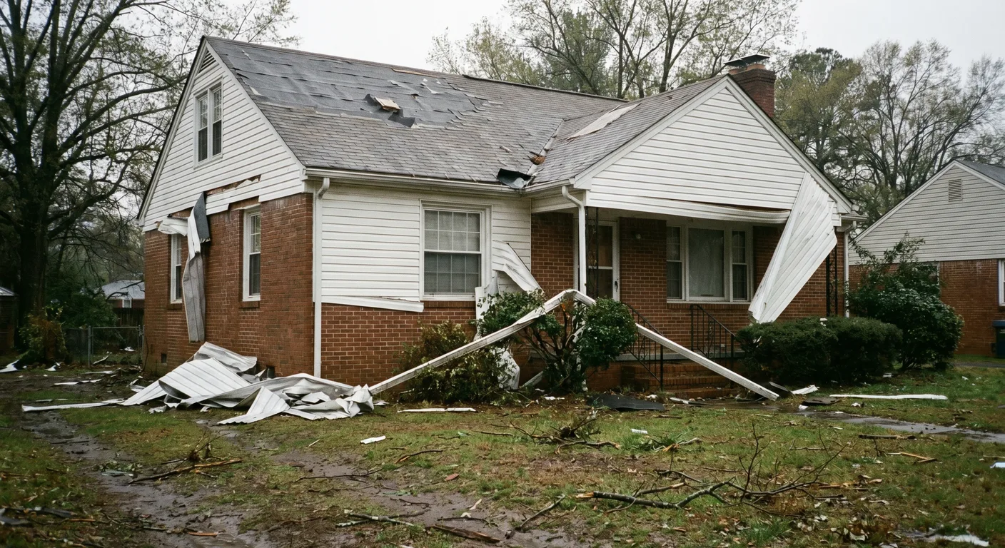 Wind damage to vinyl siding on a Greensboro NC suburban home