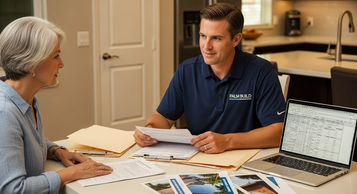 Palm Build restoration team documenting insurance claim damage at a Hollywood FL property with professional moisture detection and thermal imaging equipment