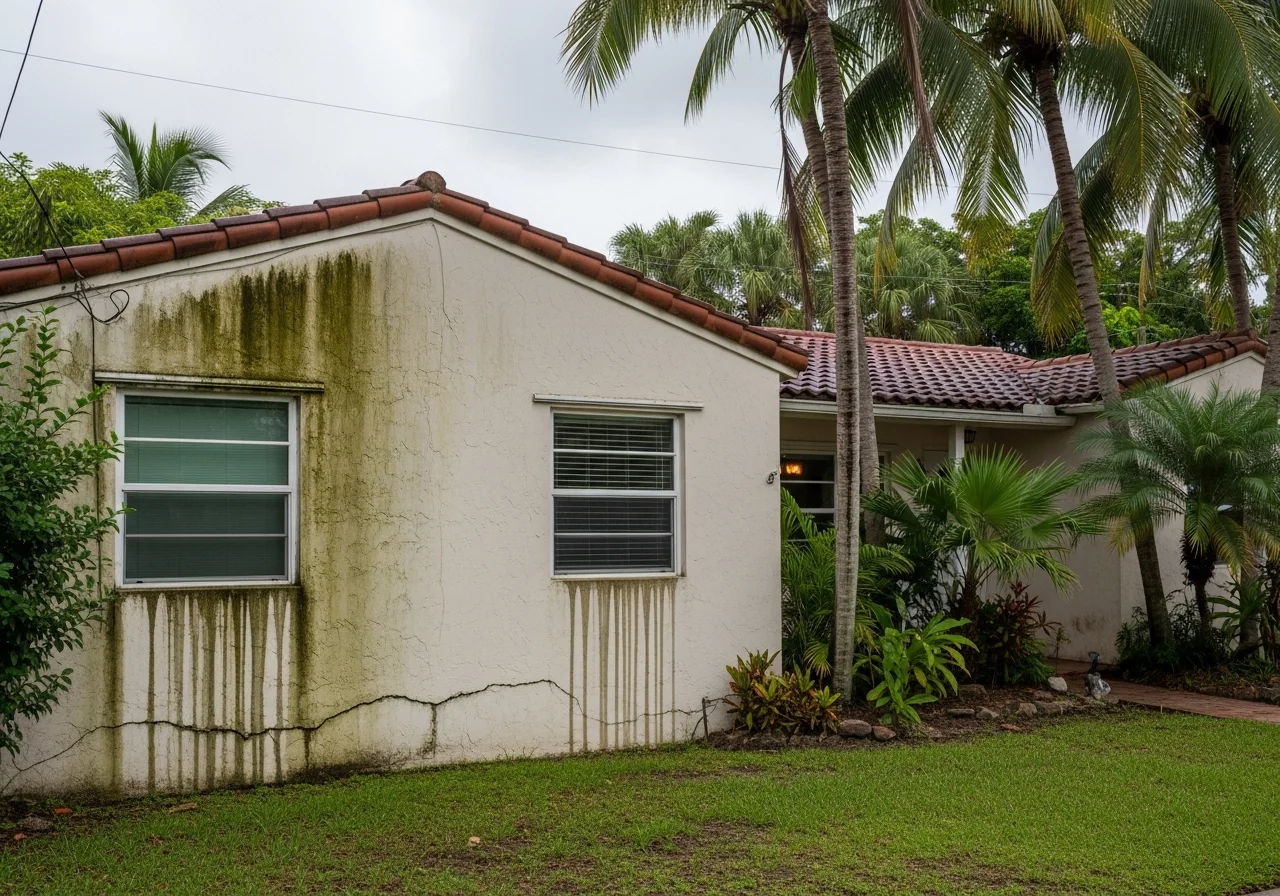 Water intrusion damage through stucco exterior wall in a Hollywood, Florida CBS home