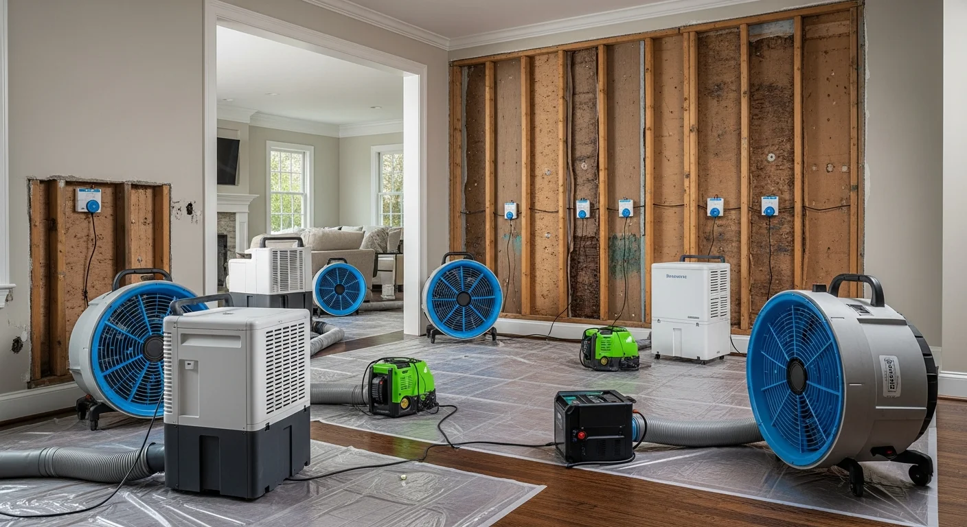 Structural drying equipment deployed in Indian Land home during restoration