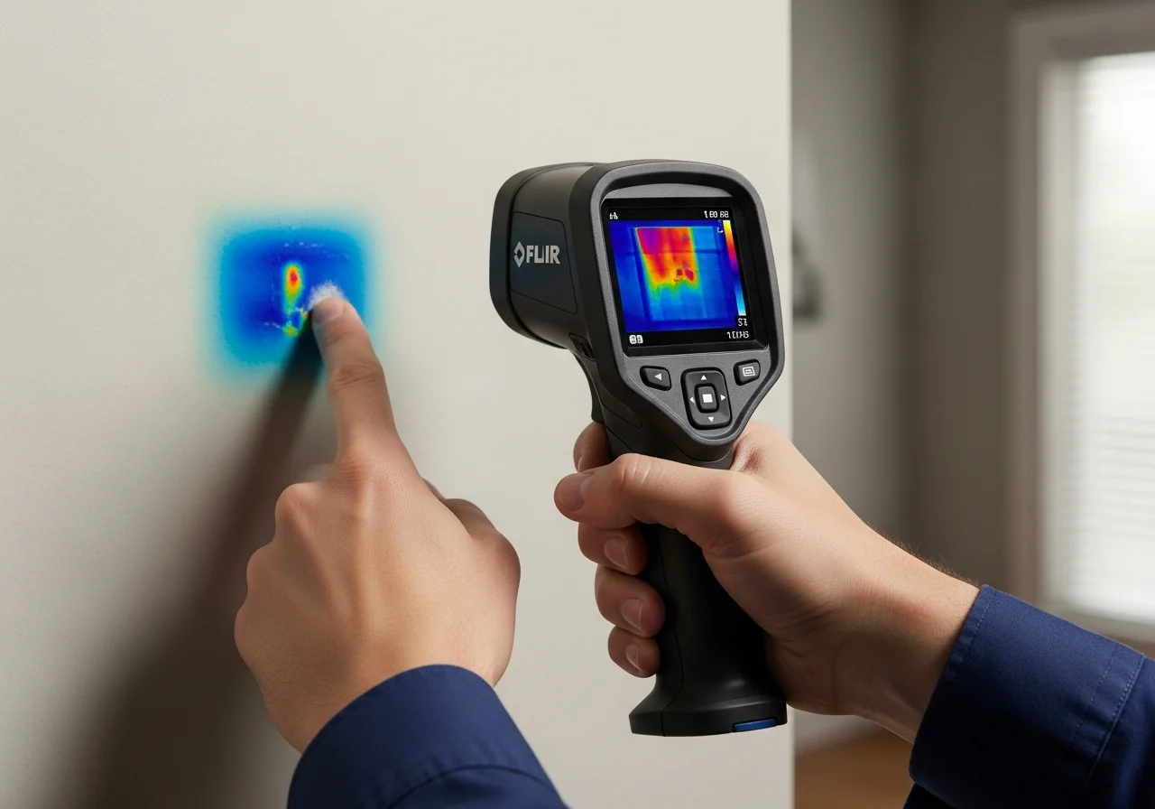 Thermal imaging camera scanning a wall in an Indian Land SC home revealing hidden moisture