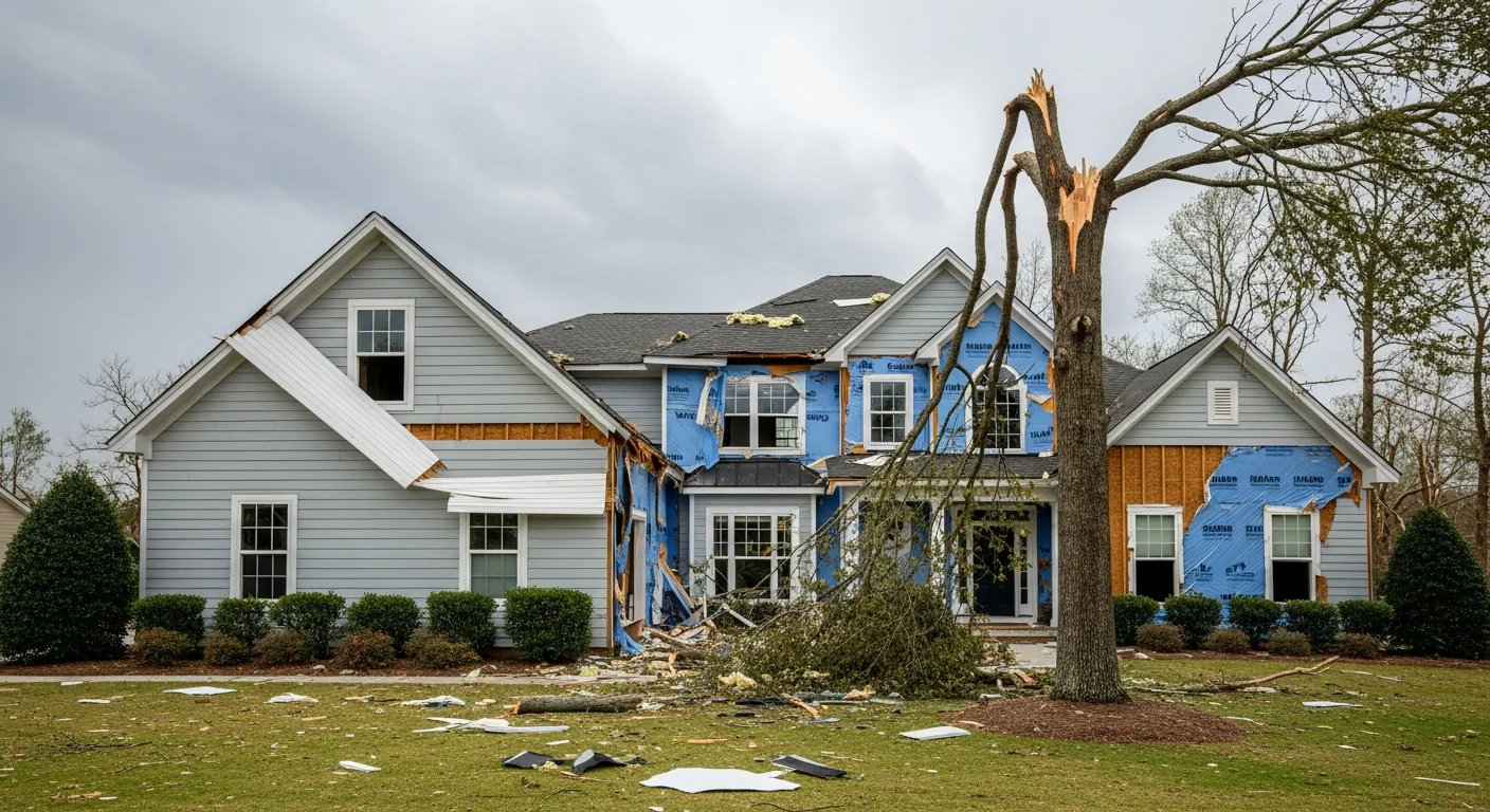 Wind damage to vinyl siding on an Indian Land SC residential home