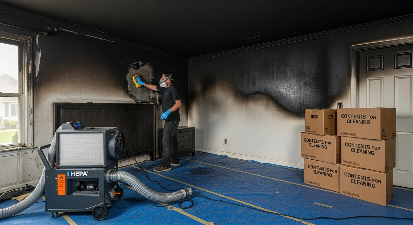 Smoke cleanup and soot removal in progress at an Indian Land SC residence