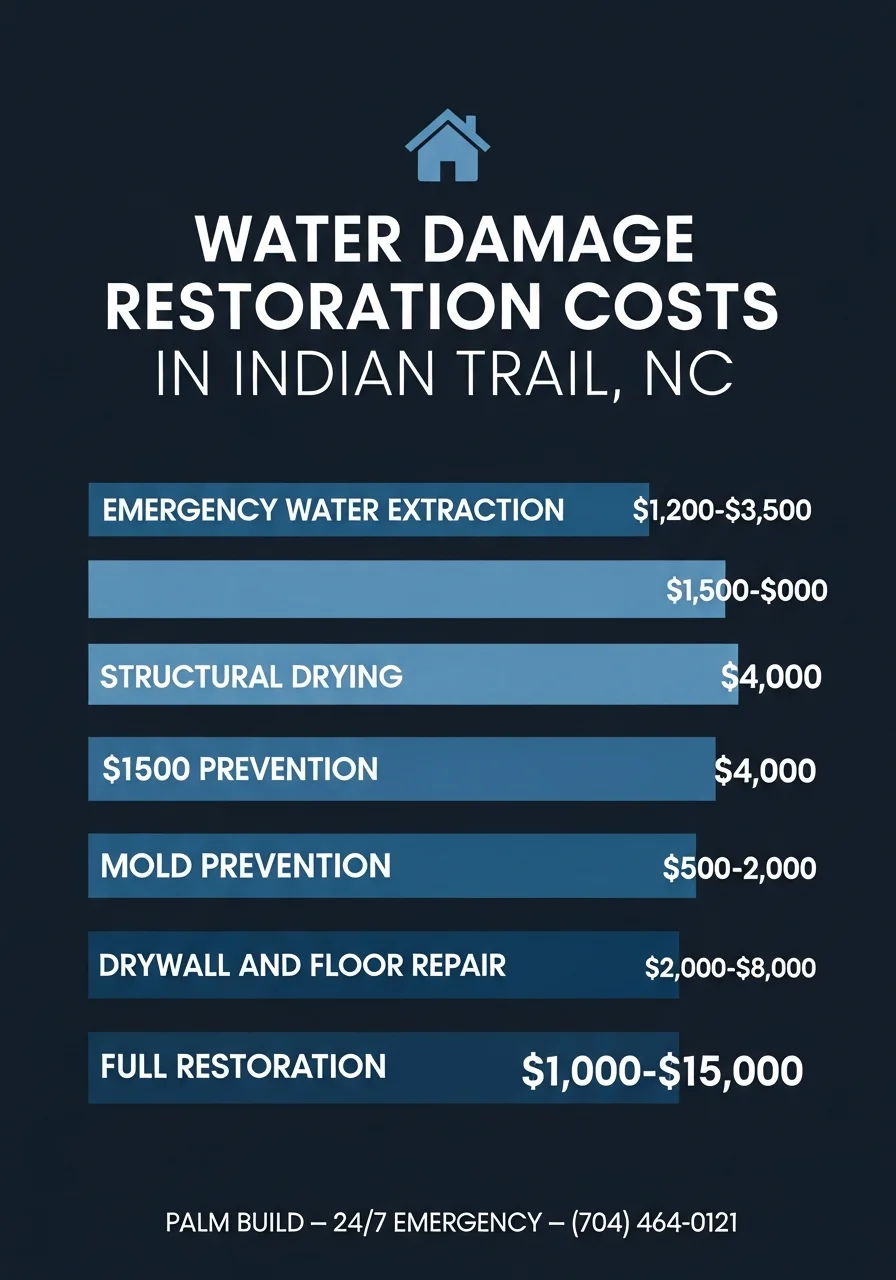 Infographic showing water damage restoration cost ranges in Indian Trail NC