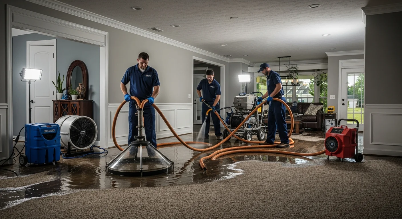 Palm Build technician performing water extraction in an Indian Trail NC home