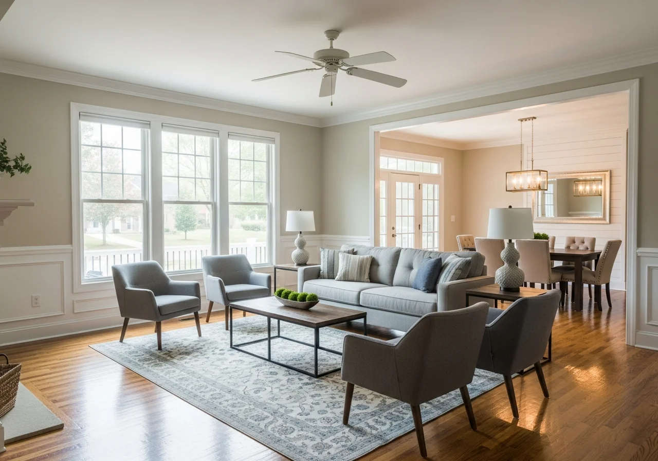 Restored living room after full reconstruction in Indian Trail NC