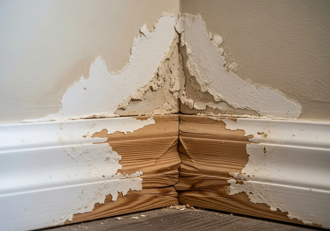 Water-damaged drywall requiring reconstruction in Indian Trail home