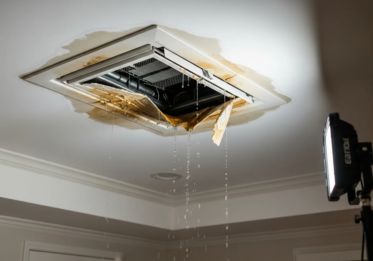 HVAC condensation damage causing mold growth inside a Jupiter FL home air handler unit