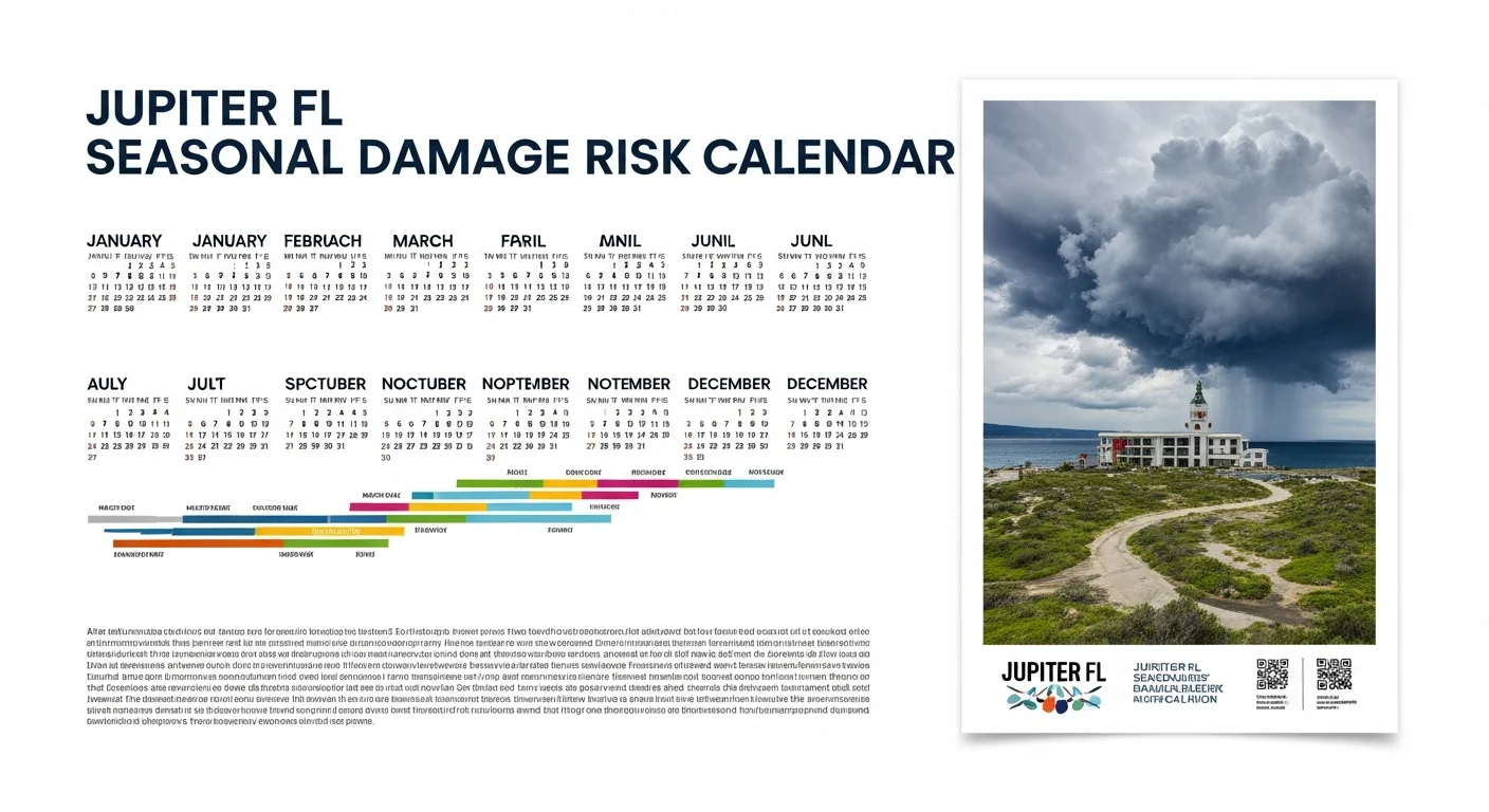 Jupiter FL seasonal water damage risk calendar showing month-by-month rainfall totals and damage type patterns throughout the year