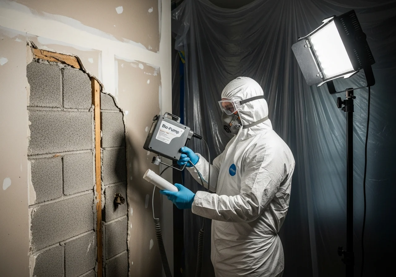 Post-remediation air quality testing being performed in a Jupiter FL home after mold removal