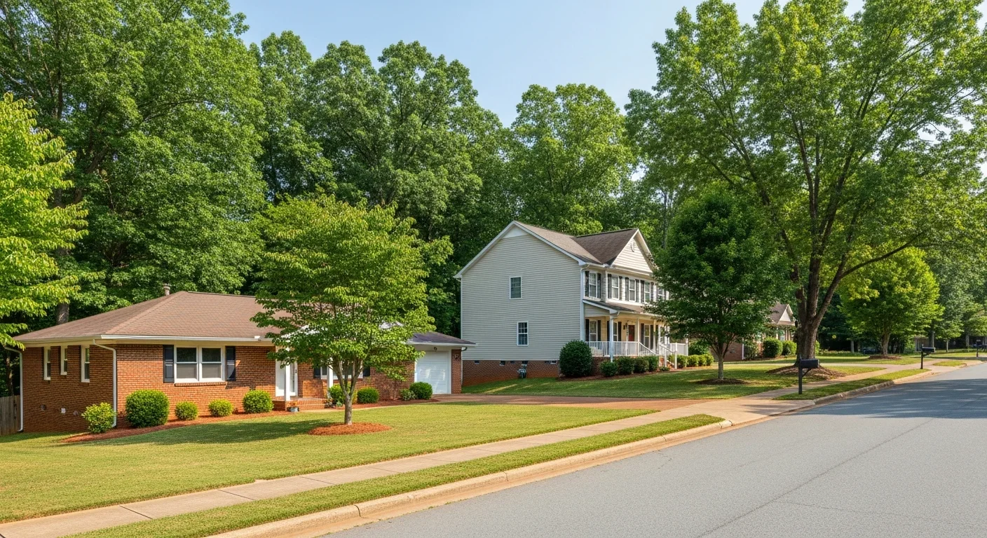Typical Kannapolis NC residential neighborhood showing homes with crawl space foundations common in the Piedmont region