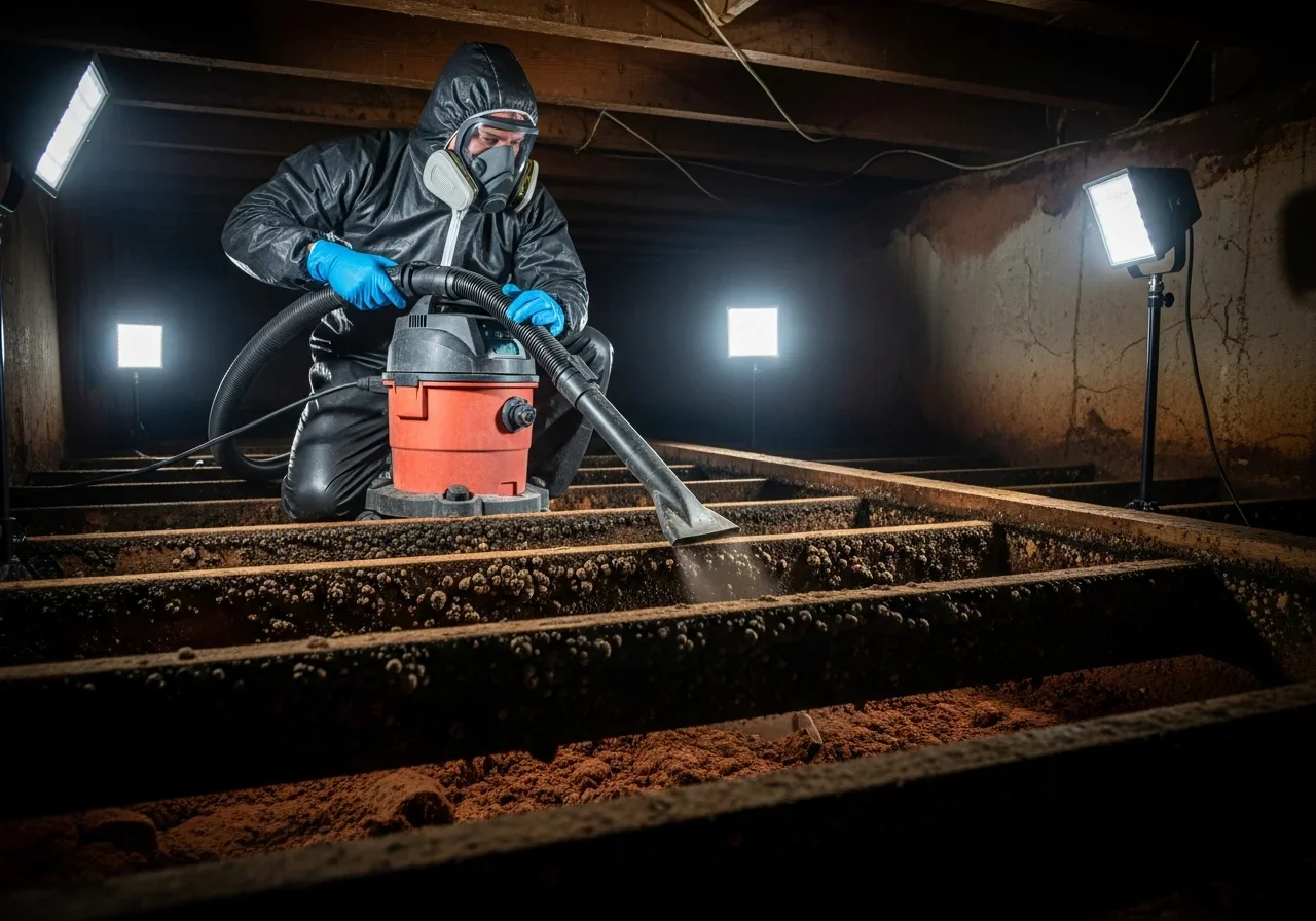 Palm Build technician performing HEPA mold removal in a Kannapolis NC crawl space