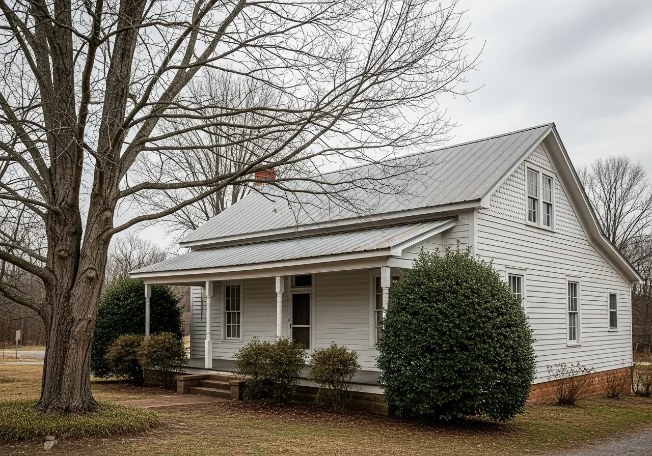 Historic mill village frame house in Kings Mountain NC Margrace neighborhood showing typical 1930s-1940s construction