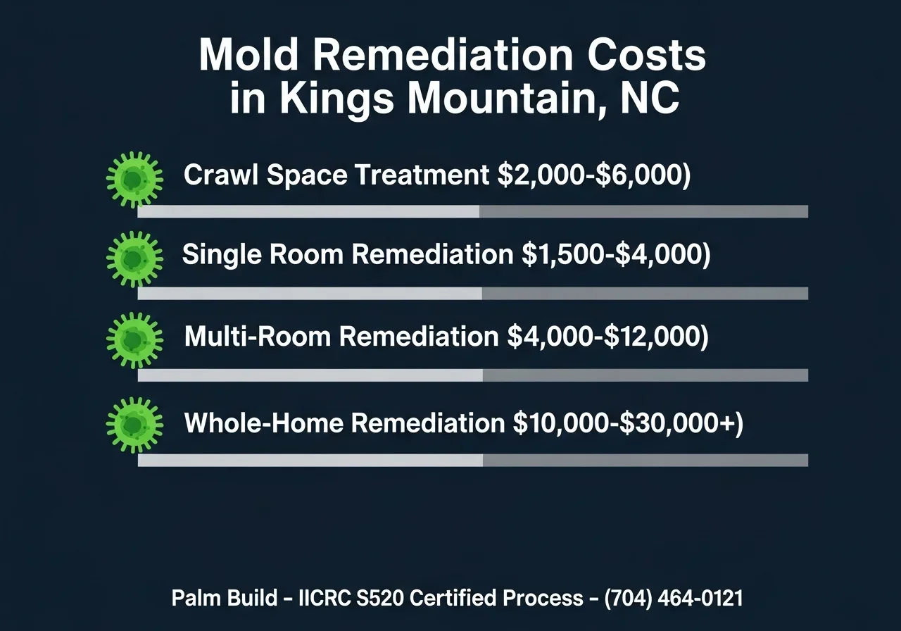 Professional infographic showing mold remediation cost ranges for Kings Mountain NC homes