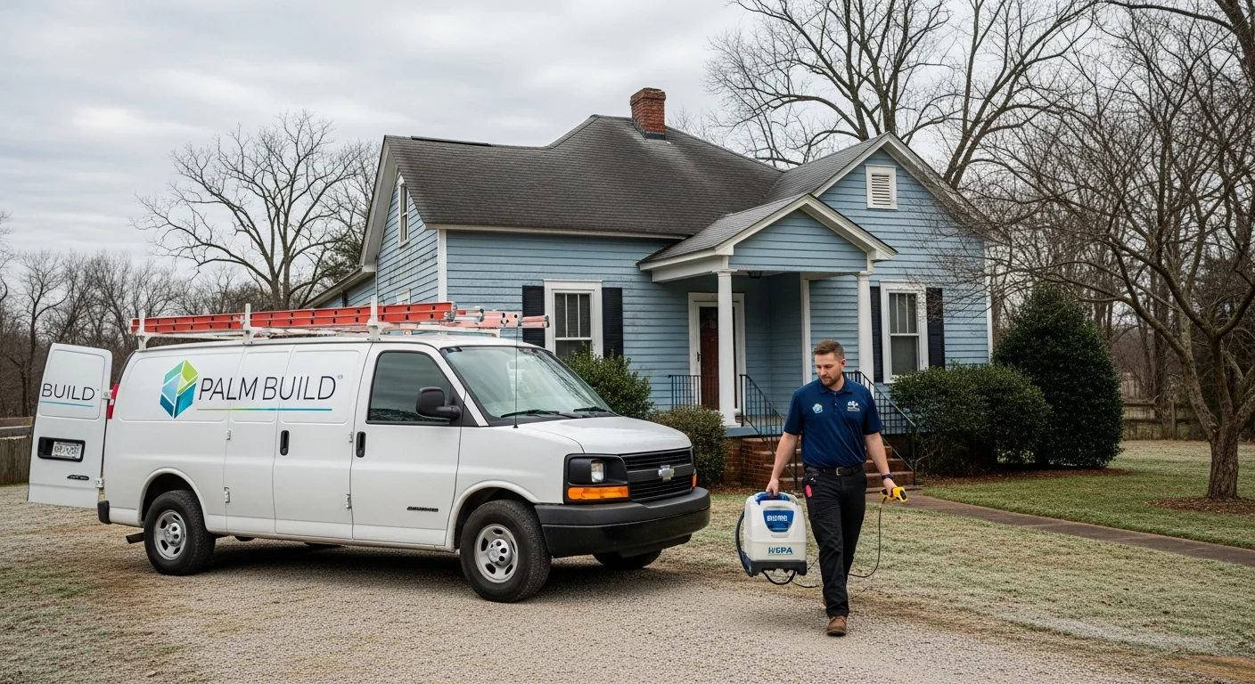 Palm Build mold remediation van arriving at a Kings Mountain North Carolina home for crawl space mold treatment in the foothills