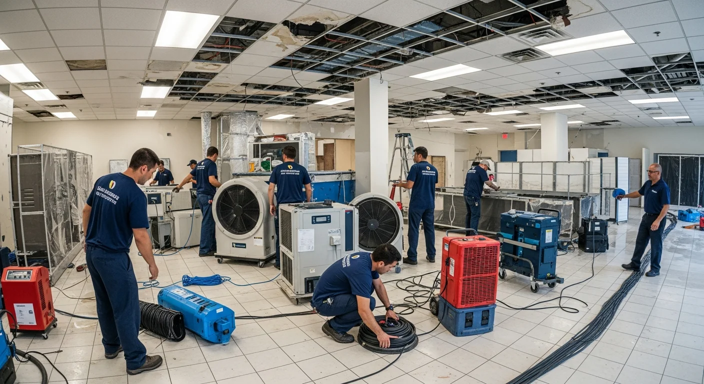 Palm Build commercial restoration crew responding to water damage at a mixed-use commercial building in the Old Town district of Lake Worth Beach FL