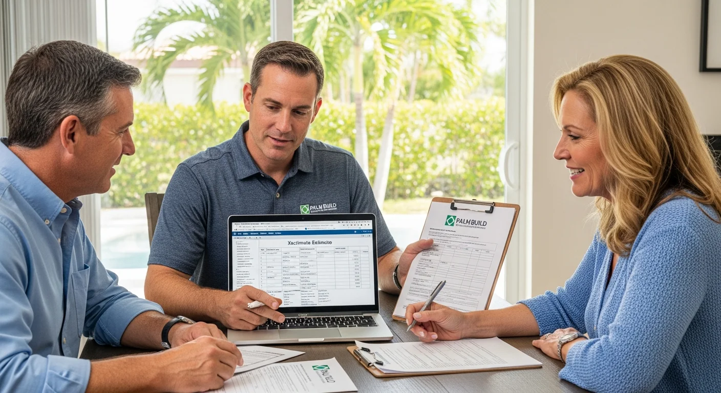Palm Build technician using moisture detection and thermal imaging equipment for insurance documentation during restoration project at a Lake Worth Beach FL home