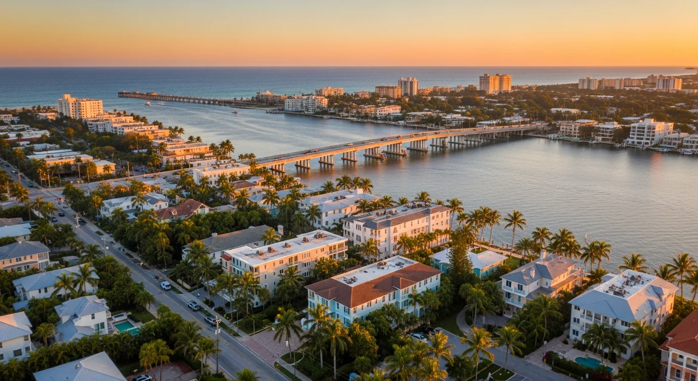 Aerial view of Lake Worth Beach Florida showing the Lake Worth Lagoon and Intracoastal Waterway adjacent to residential neighborhoods