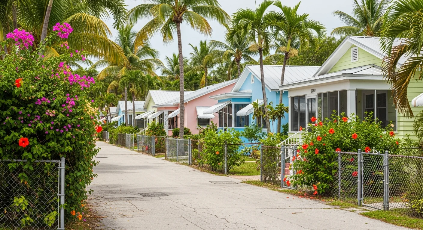 Historic neighborhood street in Lake Worth Beach FL with pre-war homes and mature tree canopy