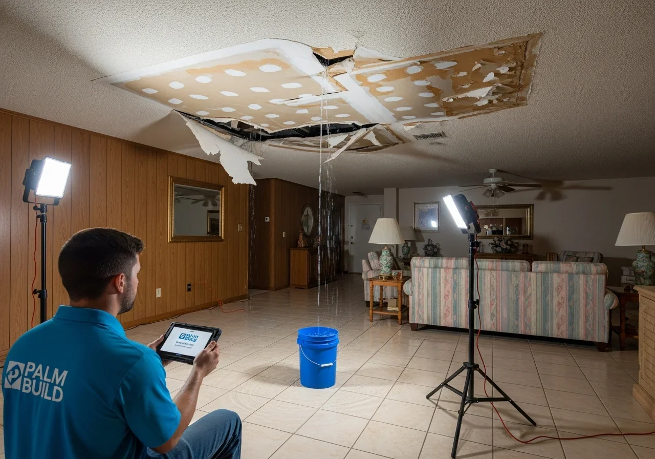 Water damage from upstairs unit leak causing ceiling damage in Lauderdale Lakes FL condo