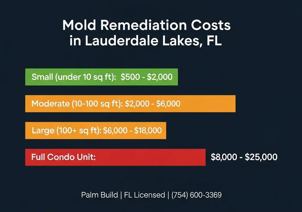 Infographic showing mold remediation cost ranges in Lauderdale Lakes FL by project scope