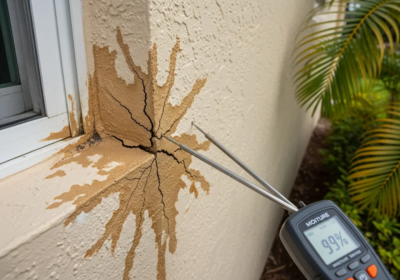 Stucco crack water intrusion on CBS condo building in Lauderdale Lakes FL