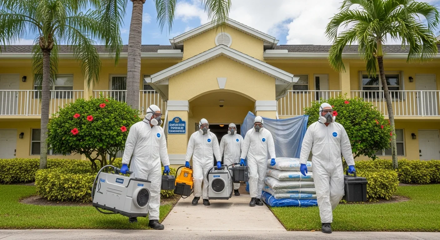 Palm Build mold remediation team arriving at a Lauderhill FL Inverrary condo community with equipment