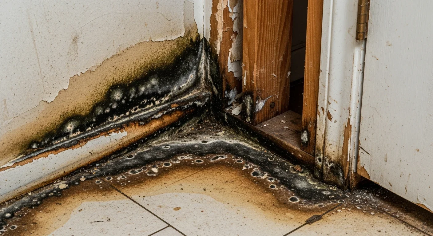 Before: mold growth on wall framing from crawl space vapor migration in Lenoir NC home