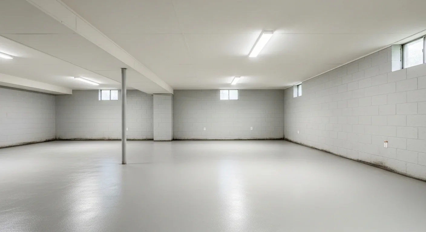 Lenoir NC basement after water damage restoration — fully dried and restored with complete structural dry-out documented with daily readings