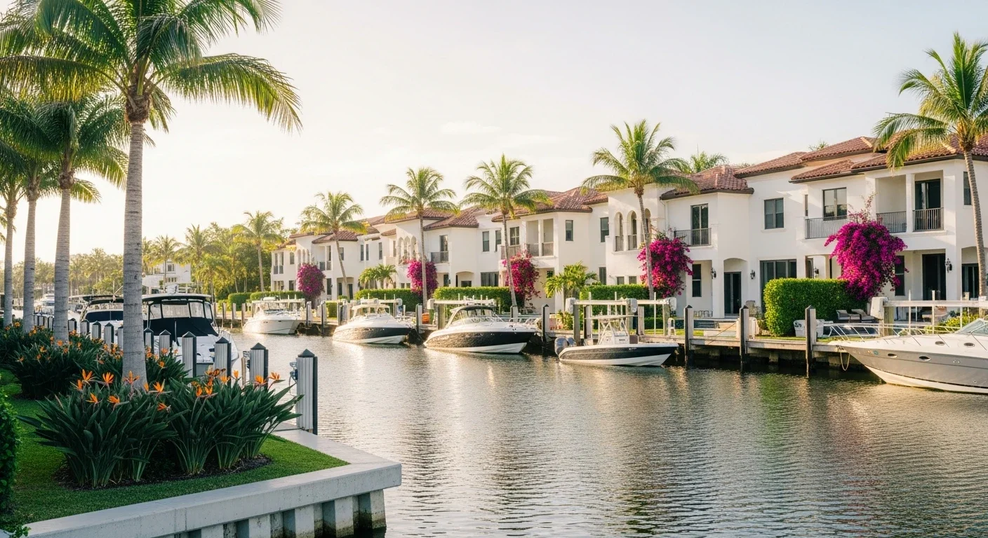 Canal-front homes in Lighthouse Point FL showing CRS-rated waterfront properties vulnerable to storm surge and tidal flooding
