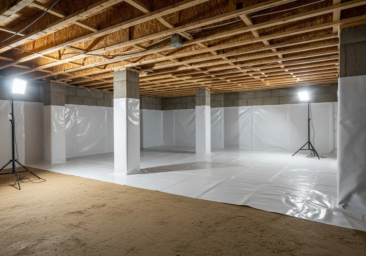 Clean remediated crawl space in Lincolnton North Carolina with new vapor barrier after Palm Build mold remediation