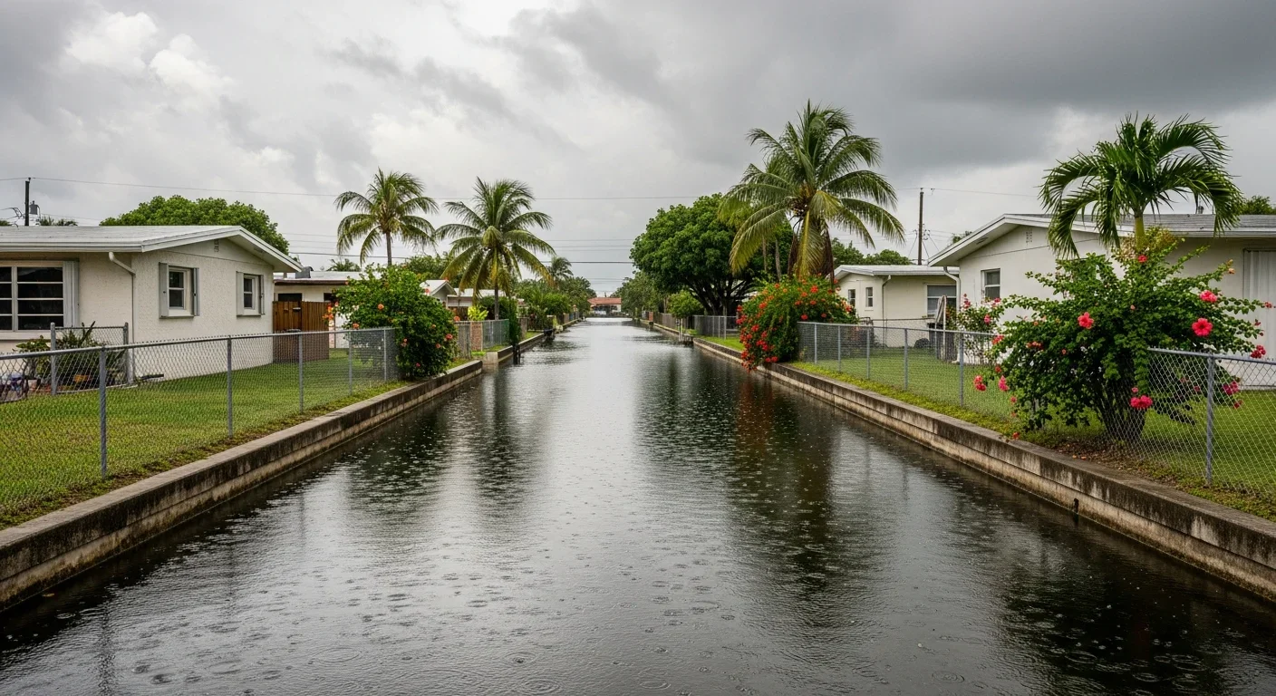 Canal-adjacent homes in Margate FL showing interior waterway flooding risk in HOA community near Holiday Springs and Coral Bay neighborhoods