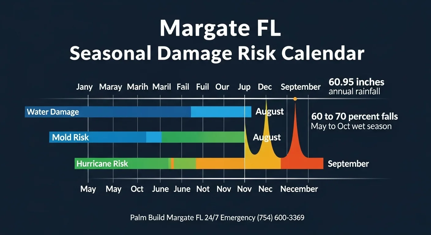 Seasonal storm damage calendar showing hurricane risk timeline for Margate FL homeowners in Broward County