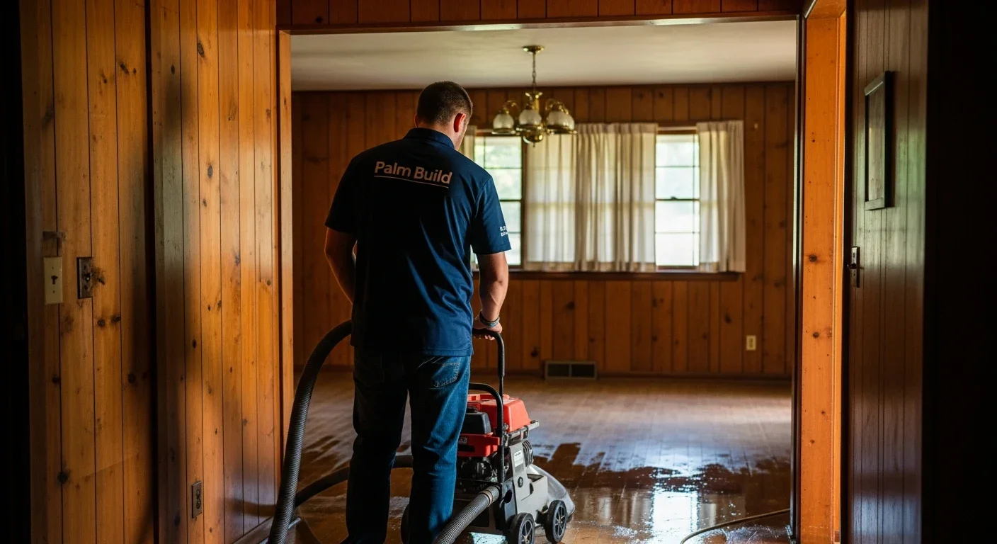 Palm Build technician performing water extraction in a Marshville NC ranch house