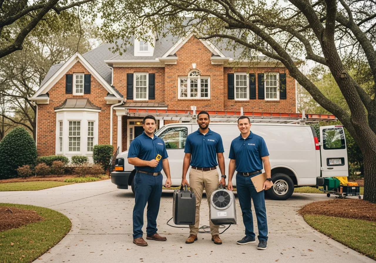 Palm Build restoration crew arriving at a Matthews NC home with equipment for fire damage cleanup