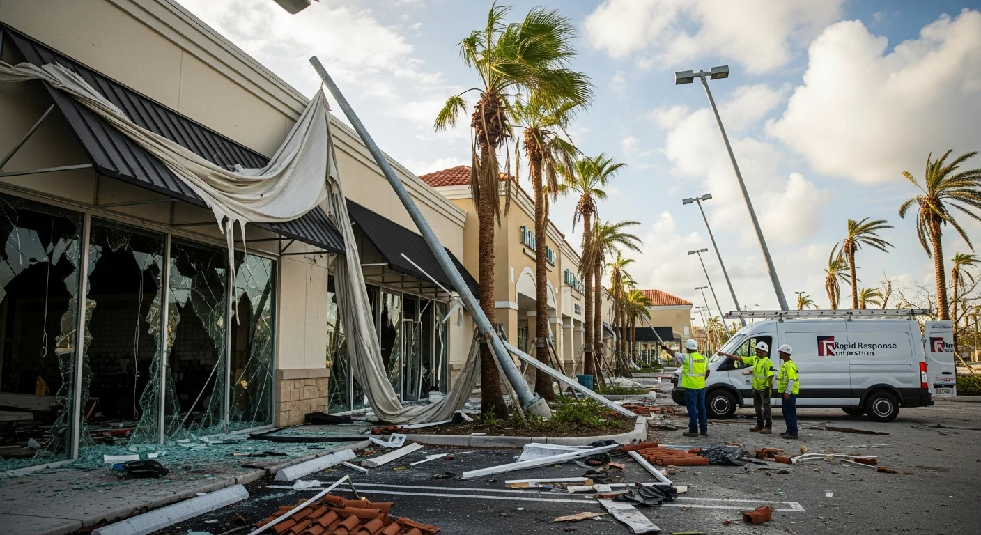Storm damage restoration at a Miami shopping center commercial property