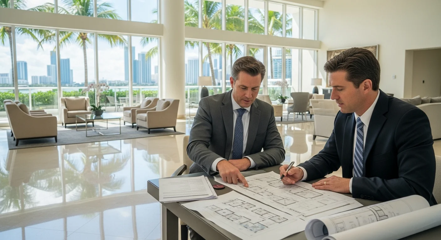 HOA board meeting discussing condo common area restoration in Miami